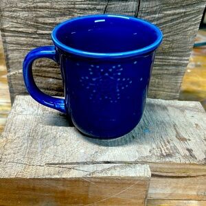 VINTAGE BLUE COBALT SNOWFLAKES LYNNS STONEWARE MADE IN CHINA COFFEE MUG